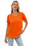 Short Sleeve Crew Neck Blouse With Pipping Detail