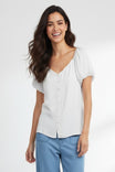 Scalloped Button Front Balloon Sleeve Blouse