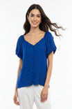 Scalloped Button Front Balloon Sleeve Blouse