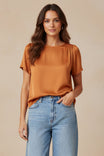Smocked Shoulder Short Sleeve Blouse