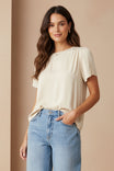 Smocked Shoulder Short Sleeve Blouse