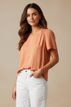 Smocked Shoulder Short Sleeve Blouse
