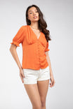 V-Neck Button Down Puff Sleeve Blouse