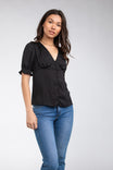 V-Neck Button Down Puff Sleeve Blouse