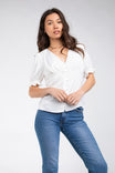 V-Neck Button Down Puff Sleeve Blouse