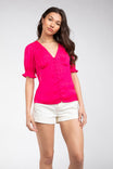 V-Neck Button Down Puff Sleeve Blouse