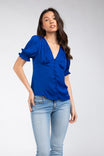 V-Neck Button Down Puff Sleeve Blouse