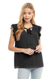 V-Neck Short Sleeve Blouse With Front Tie Detail