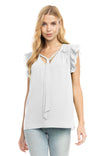 V-Neck Short Sleeve Blouse With Front Tie Detail