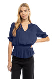 Smocked Short Sleeve Blouse