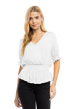 Smocked Short Sleeve Blouse