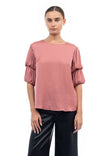 Bubble Sleeve Blouse With Back Keyhole Detail