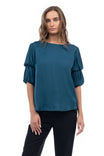 Bubble Sleeve Blouse With Back Keyhole Detail