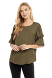 Bubble Sleeve Blouse With Back Keyhole Detail
