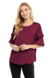 Bubble Sleeve Blouse With Back Keyhole Detail