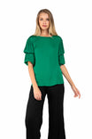 Bubble Sleeve Blouse With Back Keyhole Detail