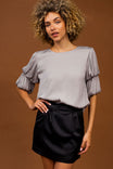 Bubble Sleeve Blouse With Back Keyhole Detail