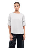 Bubble Sleeve Blouse With Back Keyhole Detail