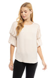 Bubble Sleeve Blouse With Back Keyhole Detail