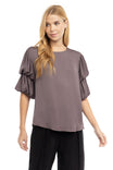 Bubble Sleeve Blouse With Back Keyhole Detail