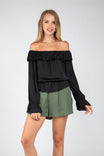Off Shoulder Long Sleeve Peplum Blouse