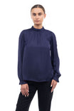 Mock Neck Long Sleeve Blouse With Smocking Cuff Detail