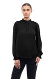 Mock Neck Long Sleeve Blouse With Smocking Cuff Detail