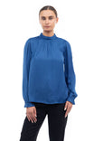 Mock Neck Long Sleeve Blouse With Smocking Cuff Detail