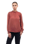 Mock Neck Long Sleeve Blouse With Smocking Cuff Detail