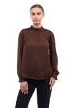 Mock Neck Long Sleeve Blouse With Smocking Cuff Detail