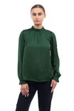 Mock Neck Long Sleeve Blouse With Smocking Cuff Detail