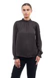 Mock Neck Long Sleeve Blouse With Smocking Cuff Detail