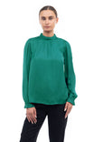 Mock Neck Long Sleeve Blouse With Smocking Cuff Detail
