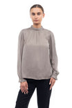 Mock Neck Long Sleeve Blouse With Smocking Cuff Detail