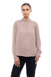 Mock Neck Long Sleeve Blouse With Smocking Cuff Detail