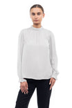 Mock Neck Long Sleeve Blouse With Smocking Cuff Detail