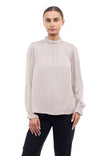 Mock Neck Long Sleeve Blouse With Smocking Cuff Detail