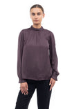 Mock Neck Long Sleeve Blouse With Smocking Cuff Detail