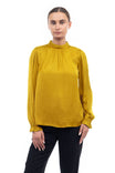 Mock Neck Long Sleeve Blouse With Smocking Cuff Detail