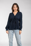 Raglan Sleeve Blouse With Front Tie Detail