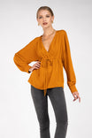 Raglan Sleeve Blouse With Front Tie Detail
