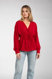 Raglan Sleeve Blouse With Front Tie Detail