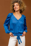 Raglan Sleeve Blouse With Smocked Waistband