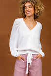 Raglan Sleeve Blouse With Smocked Waistband