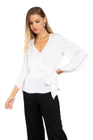 Long Sleeve Tie Blouse With Bell Sleeves