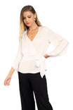 Long Sleeve Tie Blouse With Bell Sleeves