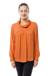Dolman Long Sleeve Blouse With Roll Over Neck