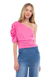 Puff Sleeve One Shoulder Shirred Top