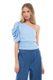 Puff Sleeve One Shoulder Shirred Top