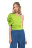 Puff Sleeve One Shoulder Shirred Top